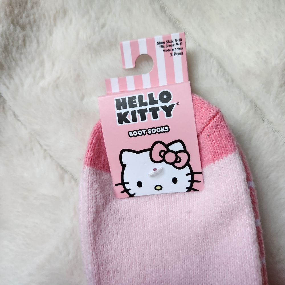 NWT Sanrio Hello Kitty Pink Stripe Cozy Crew Socks – 2 Pair Set - Picture 6 of 8